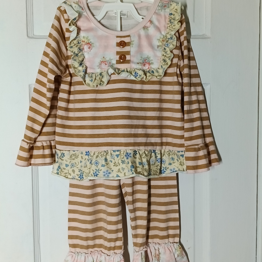 Boutique Bell Pants Striped Brown and Floral Baby Outfit